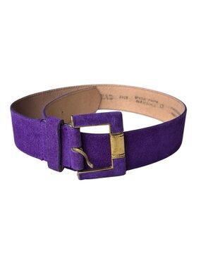 Zig Zag Vintage 1980s Women's Purple Suede Leather Belt Gold Buckle Size Small